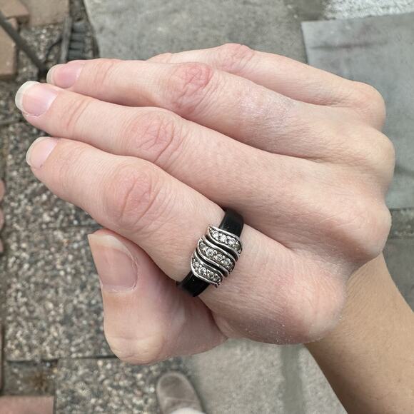 CHARM RING Sterling Silver Slider Charms Marcasite Vintage 925 Signed ADI Sz 7 - Picture 5 of 5